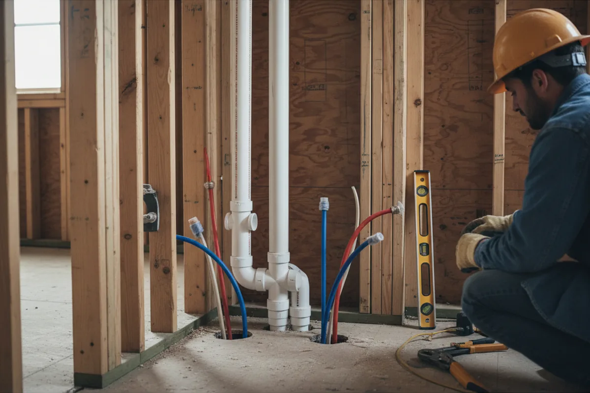 Drain and supply rough-in during Sump Pump Repair in Cobb